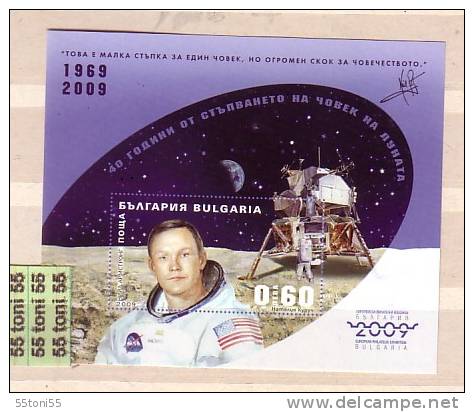 2009 European Phil. Exhibition- 40th Ann. APPOLO 11 S/S  Imperf.- MNH  Bulgarie / Bulgaria - Europe