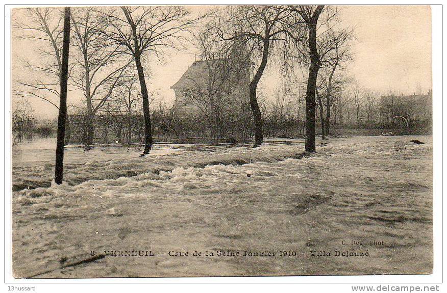 Carte Postale Ancienne Verneuil - Crue De La Seine Janvier 1910. Villa Dejanzé - Inondations, Catastrophe - Verneuil Sur Seine