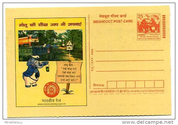 ENTIER POSTAL  STATIONERY  INDE ELEPHANT TRAIN PROTECTION - Olifanten