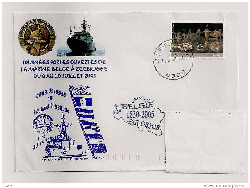 7146 - MARINE BELGE -  JOURNEES DE LA MARINE ( ZEEBRUGGE 2005) Aviso CDT L´HERMINIER (Marine France). - Storia Postale