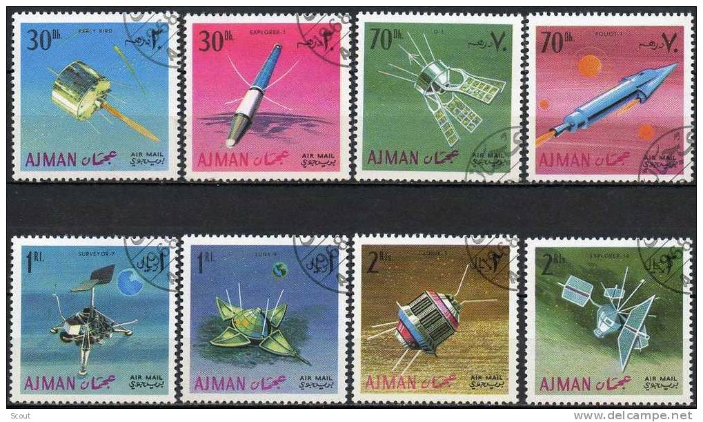 AJMAN -1968 - SATELLITI - 8 Valori Usati (°) - Asia