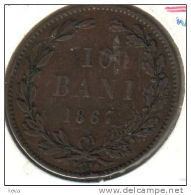 ROMANIA 10 BANI  WREATH  FRONT ARMS  BACK 1867 KM4  VF  READ DESCRIPTION CAREFULLY !!! - Roemenië