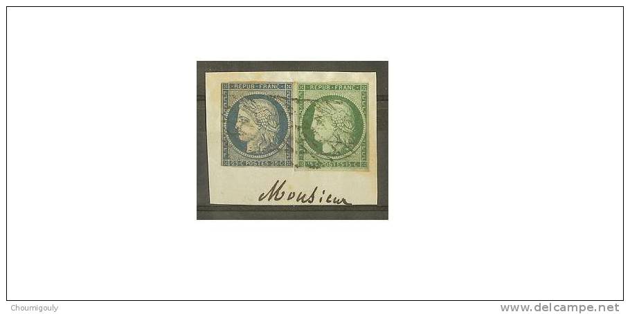 France N°2+4  Obliétérés Sur Fragment, N°2 4 Marges Intactes, TB - 1849-1850 Cérès