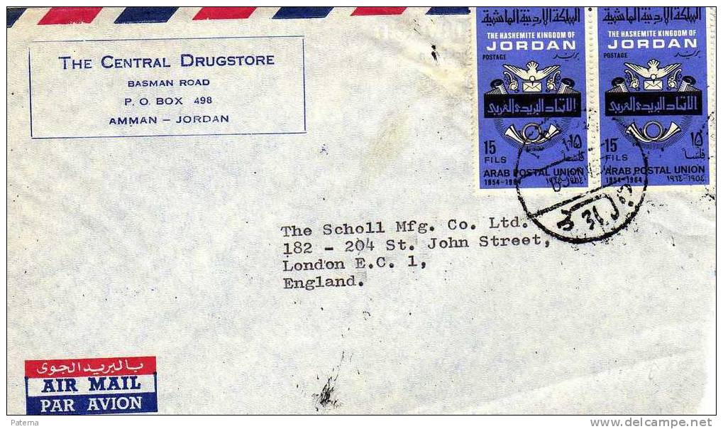 Carta ,aérea AMMAN ( Jordania) 1969, Cover , Lettre, Lettera, - Jordanie