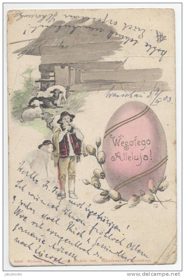 POLAND, RUSSIAN  OCUPATION  COLOUR  ILLUST. POSTCARD  CYRILIC  WARSZAWA  CANCEL. - ...-1860 Préphilatélie