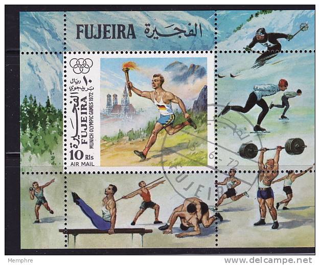 FUJEIRA:  1972  Jeux Olympiques De Munich  Porteur Du Flambeau  Bloc Feuillet     Mi Nr Block 112A - Fudschaira