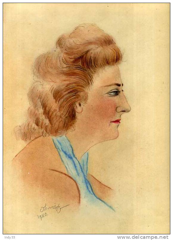 - BUSTE DE FEMME DE PROFIL . AQUARELLE SIGNEE ET DATEE 1940 - Acuarelas