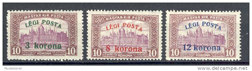 Hungary Magyar 1920 Mi. 319-21 Airmail Luftpost Legi Posta Overprint  €9,- MH - Unused Stamps