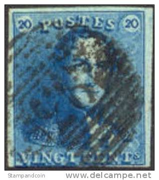 Belgium #2 Used 20c King Leopold I From 1849 - 1849 Epaulettes