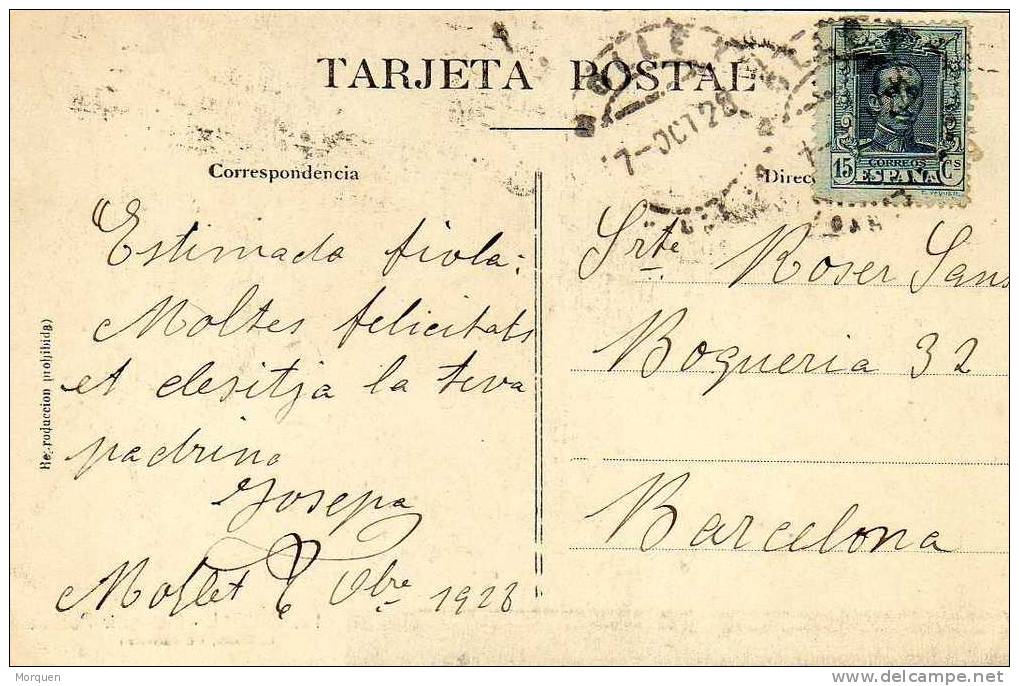 Postal MOLLET (Barcelona)  1928. Alfonso XIII - Briefe U. Dokumente