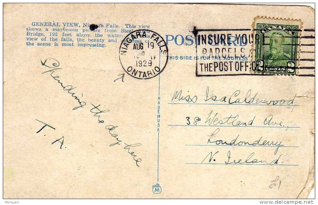 Postal NIAGARA FALLS (Canada) Ontario 1929 - Brieven En Documenten