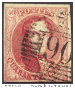 Belgium #8a Used 40c King Leopold I From 1854 Ribbed Paper - 1851-1857 Medallones (6/8)