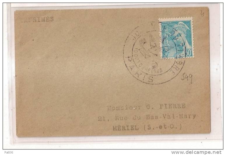 PARIS  Bureau Central Impr. Ord. Int. 1° Ech. 20gr. Sous Enveloppe Ouverte - 1938-42 Mercurius