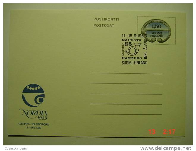 407  SUOMI FINLAND FINLANDIA  POSTAL STATIONARY CARD GANZSACH  NORDIA  HAMBURG   YEAR 1985  OTHERS  IN MY STORE - Postal Stationery