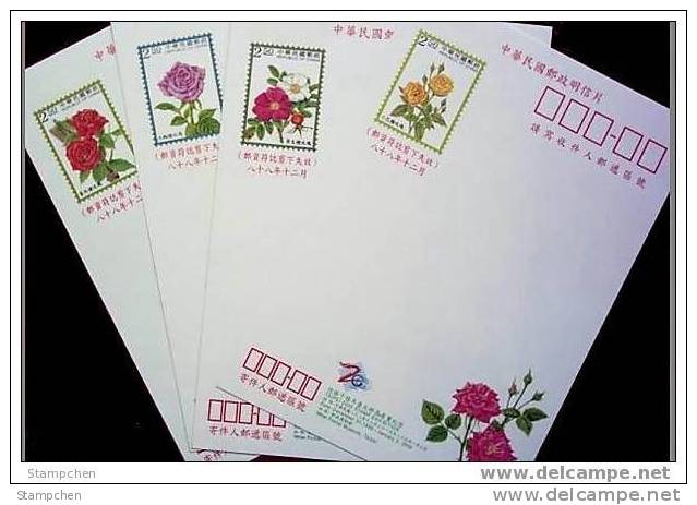 Taiwan 1999 Rose Flower Pre-stamp Postal Cards 4-2 - Taiwan