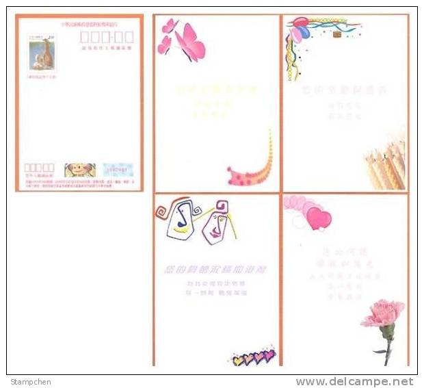 Taiwan 2004 Pre-stamp Lottery Postal Cards Mother Father Carnation Flower Candle Butterfly - Taiwan