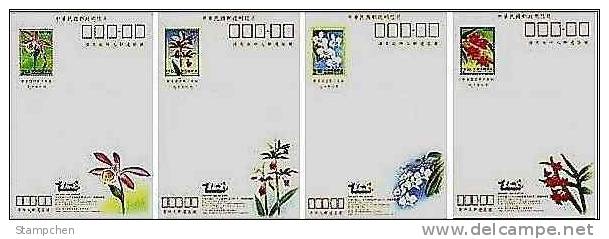 Taiwan 2001 Orchid Flower Pre-stamp Postal Cards 4-4 - Taiwán