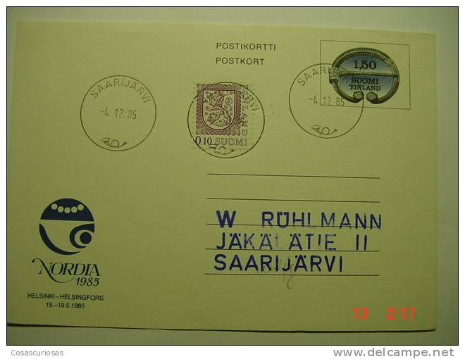 405 SUOMI FINLAND FINLANDIA    NORDIA SAARIJARVI    YEAR 1985  OTHERS  IN MY STORE - Postwaardestukken