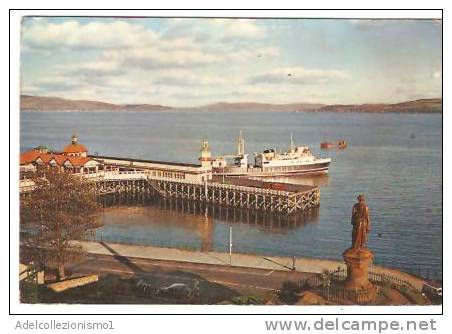 30391)cartolina Illustratoria Dunoon Pier, Argyll - Statua Mary Con Panorama - Argyllshire