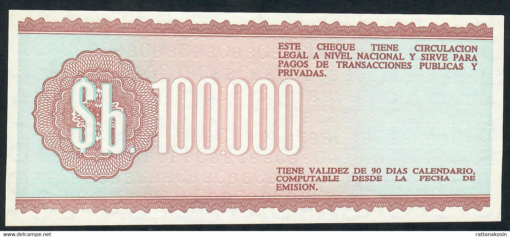 BOLIVIA   P188  100.000   BOLIVARES    1984    UNC. - Bolivien