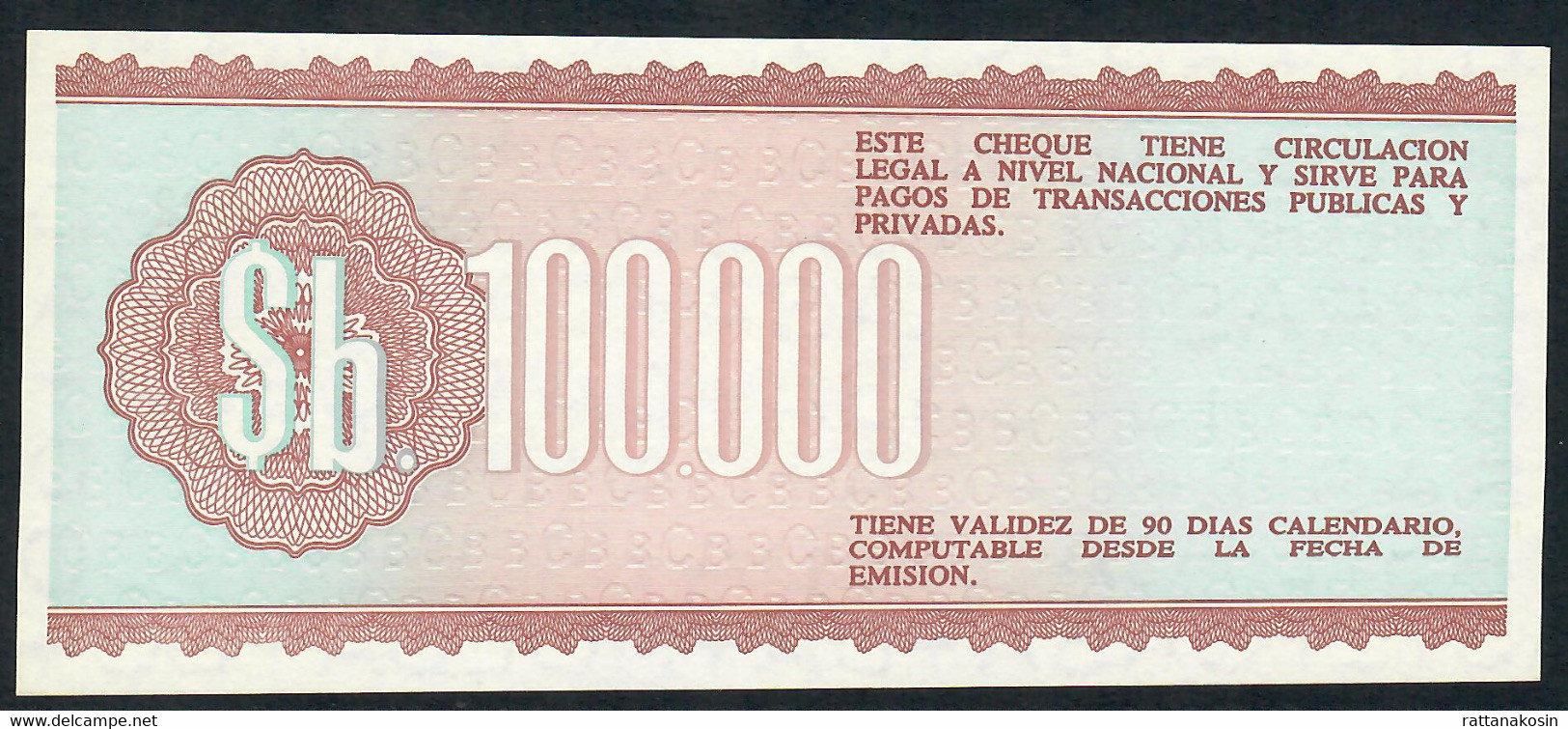 BOLIVIA   P188  100.000   BOLIVARES    1984    UNC. - Bolivie