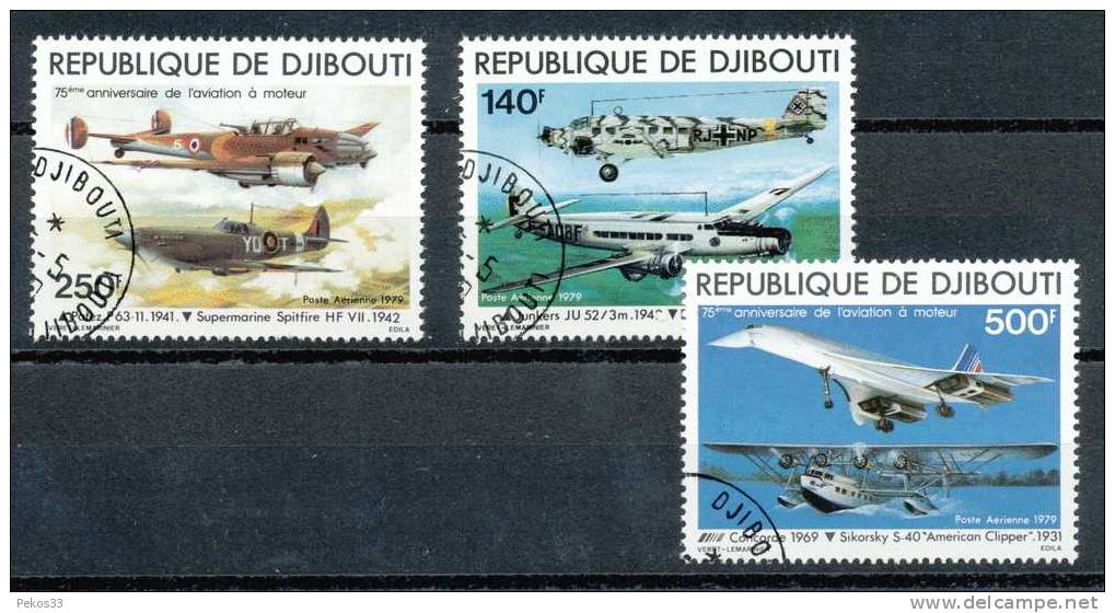 Dschibuti - Mi.Nr. 248-250 - Gestempelt    75. Jahrestag Des 1. Motorfluges. - Djibouti (1977-...)
