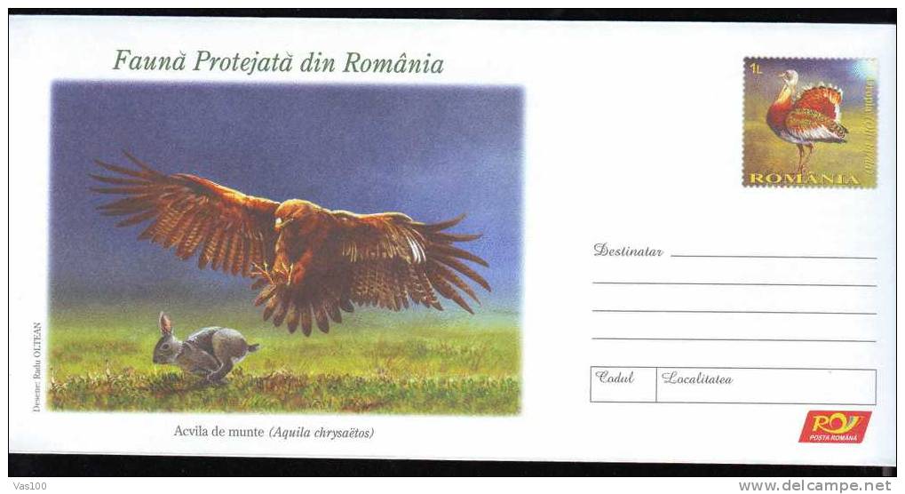 2009 Stationery Cover,LAPINS, Bird Rapces Diurnes,ACVILA; "AQUILA CHRYSAETOS" , Very Nice Romania. - Rabbits