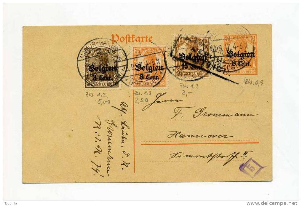 1917 Bes. 1 WK Belgien Zensierte Ganzsache P10  Gest. Namur Mit  Zusatzfrankatur - Duits Leger