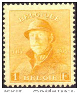 Belgium #134 XF Mint Hinged 1fr King Albert I From 1919 - 1919-1920  Cascos De Trinchera