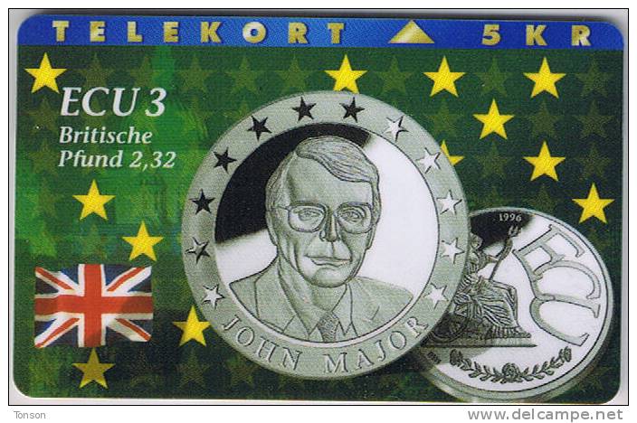 Denmark, P 052, ECU-United Kingdom,  Mint, Only 1300 Issued, Coin, Flag. - Dinamarca