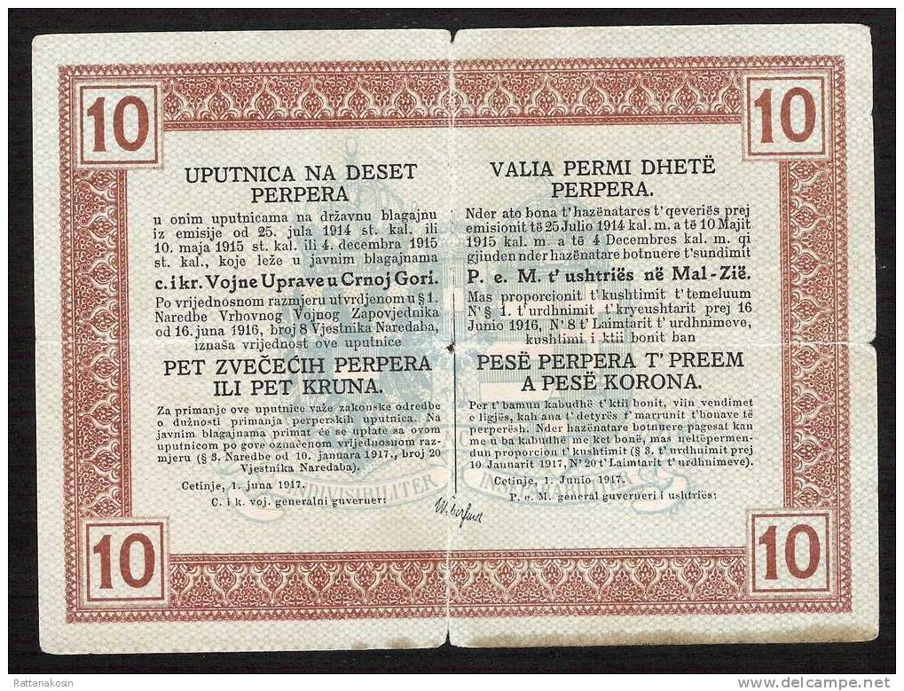 MONTENEGRO  PM151   10  PERPER    1917    FINE - Sonstige – Europa