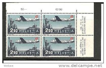 CH Mi.Nr.479/ SWISS Air, Erstflug N.Y. 1947 4er Einheit, Zudruck Franz. U. Ital. ** - Unused Stamps