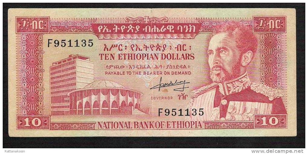 ETHIOPIE ETHIOPIA  P27a   10   DOLLARS  (1966)    VF+ - Ethiopie