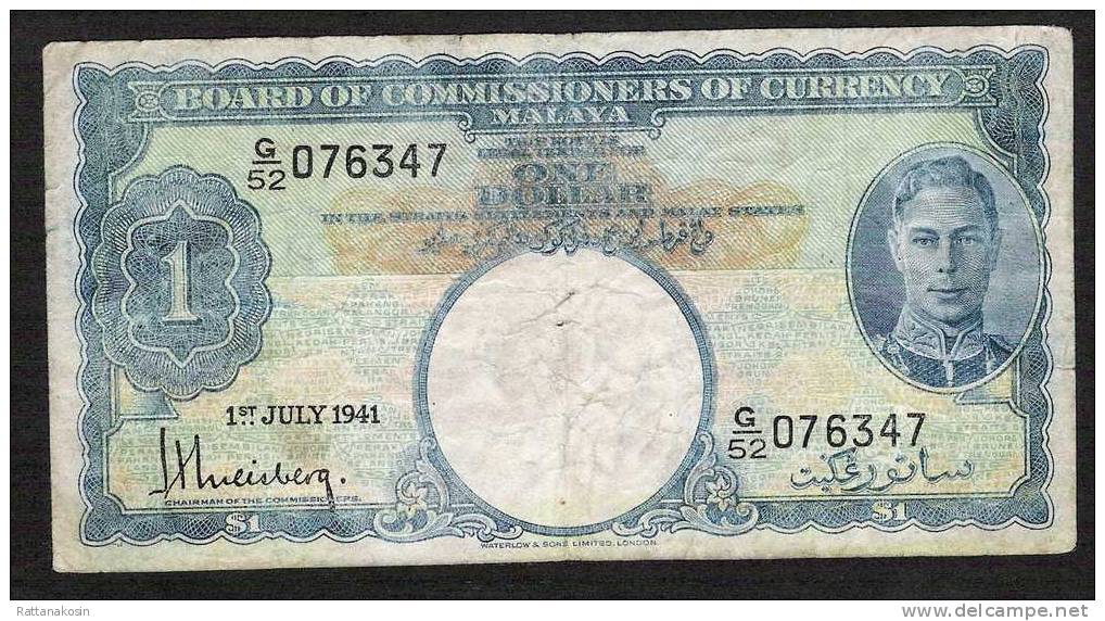 MALAYA  P11   1  DOLLAR  1941  #G/52  FINE - Maleisië