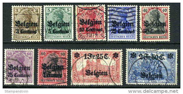 Belgium N1-9 Used German Occupation Set Of 1914-15 - Duits Leger