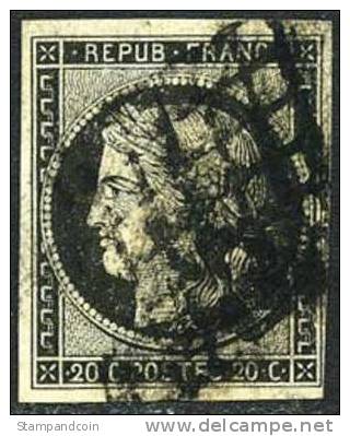 France #3 XF Used 20c Ceres Of 1849 - 1849-1850 Cérès