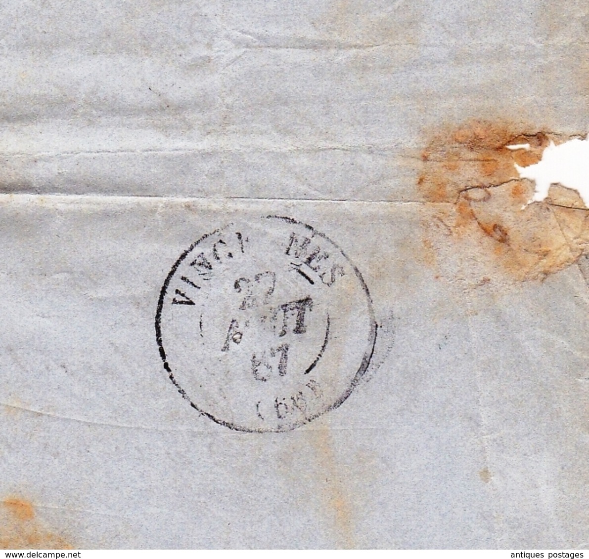 Lettre 1867 Avec Correspondance Napoléon III 20c Paris Pour Vincennes Avoine Marchand De Grains - 1862 Napoléon III.