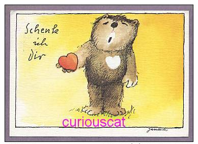 TEDDY BEAR With HEART HERZ COEUR BY JANOSCH POSTCARD GERMANY - Andere & Zonder Classificatie