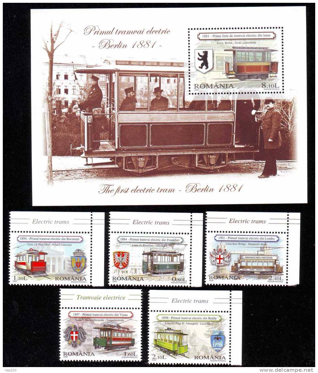 Romania 2009 Full Set + Block MNH, TRAMWAYS TRAM . - Tramways