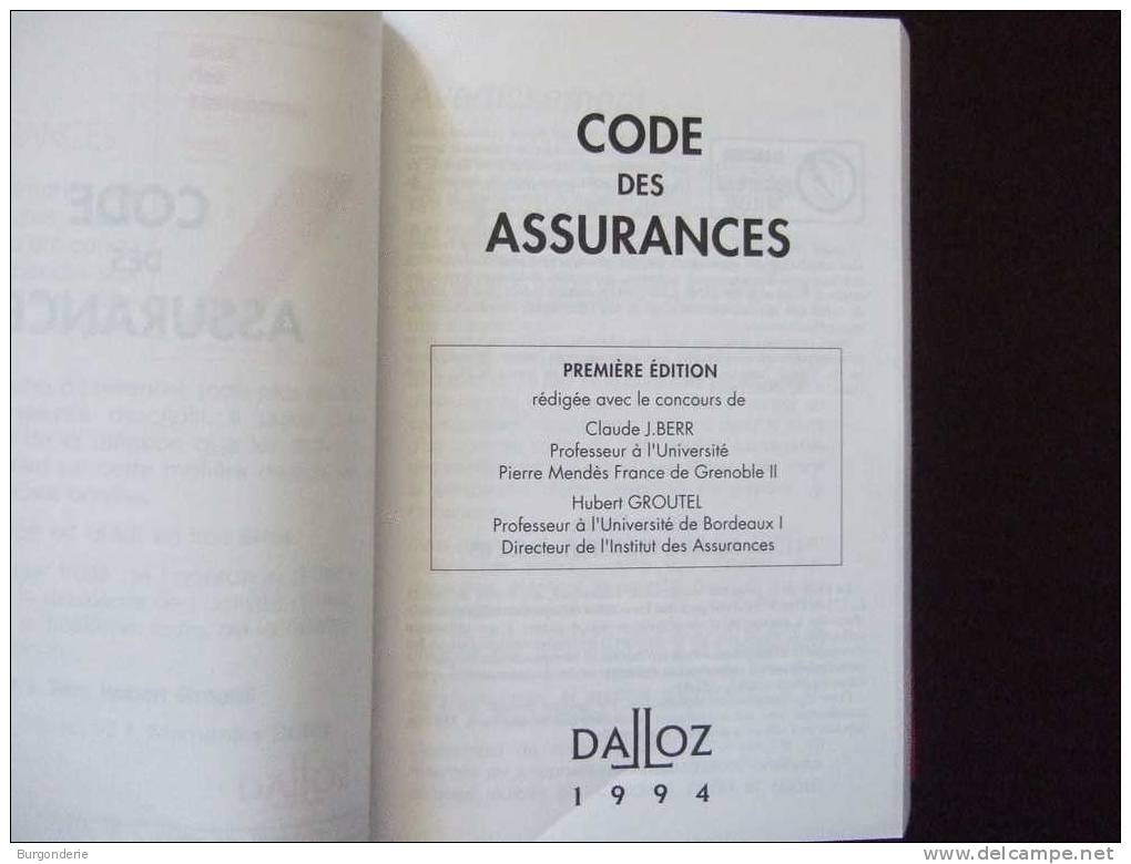 CODE DES ASSURANCES / DALLOZ / 1994 / 1ère EDITION - Derecho