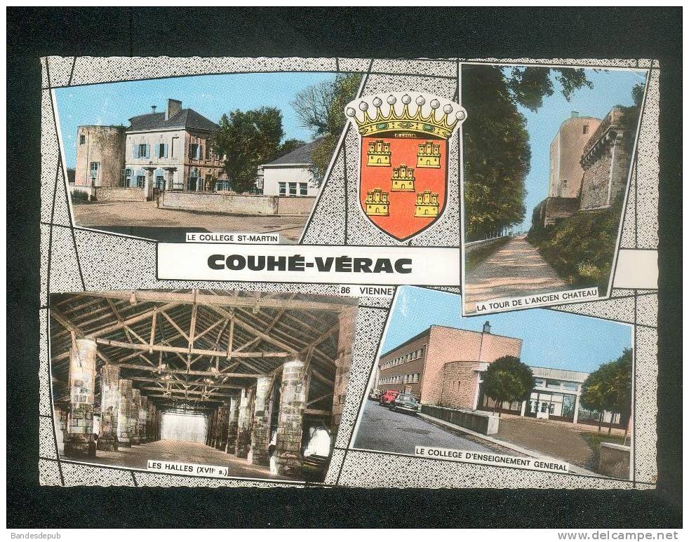 CPSM - Couhé Vérac ( Vienne 86) - Multivues ( Collège Halles Tour Château COMBIER CIM ) - Couhe