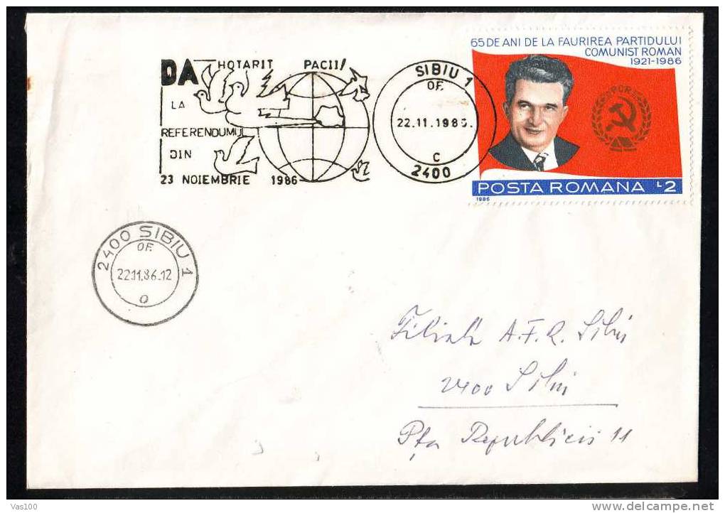 Leader Communist NICOLAE CEAUSESCU  Stamp On Registred Cover 1986 - Romania.(B) - Lettres & Documents
