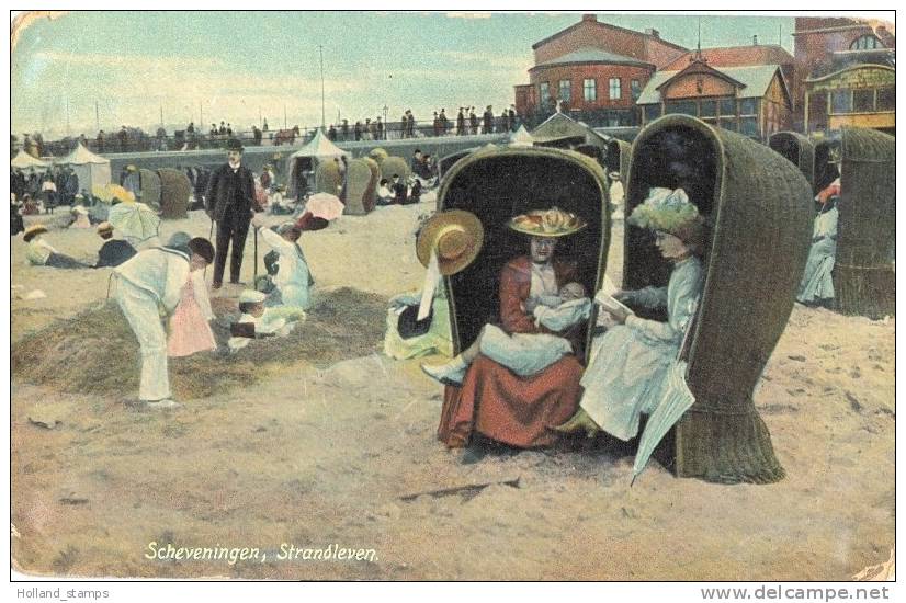 ANSICHTKAART SCHEVENINGEN (575) RIETEN STRANDSTOEL POSTSTEMPEL 1909 GELOPEN NAAR AMSTERDAM - Scheveningen