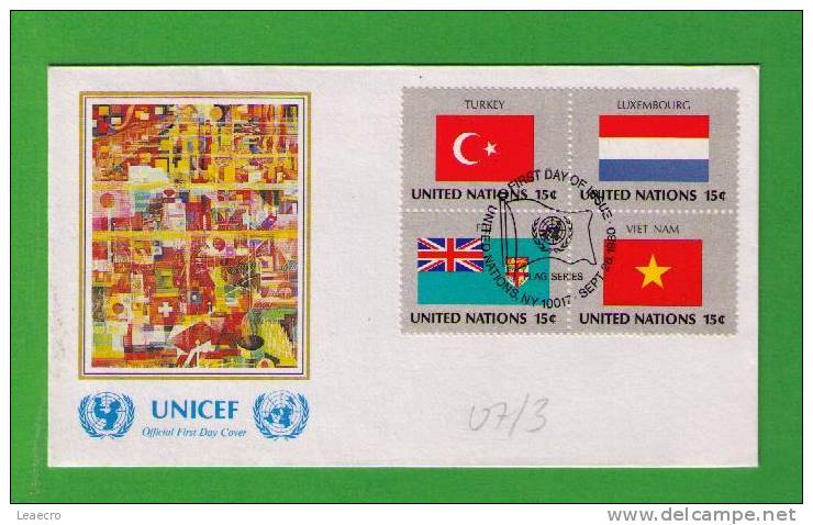 FLAGS Series Drapeaux Turkey, Luxembourg, Fiji, Viet Nam FDCUnited Nations NY 1980 Gc831 - Covers