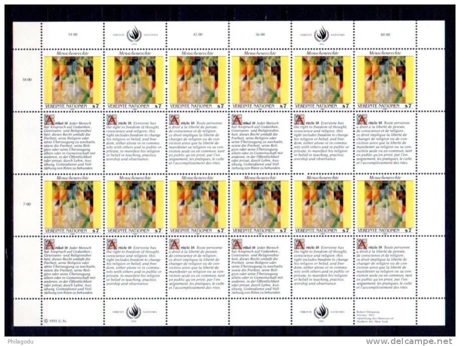 1991 : New York, Genève, WIEN, La Déclaration Des Droits De L’Homme (3), Human Rights ++ Feuillets **  MINT Perfect - Altri & Non Classificati