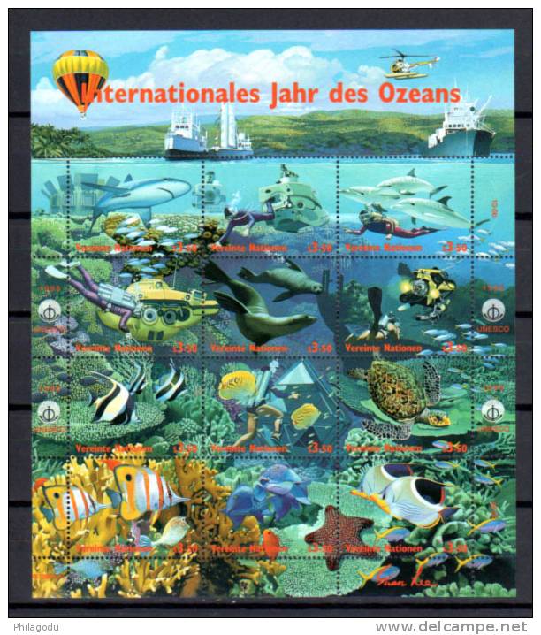 1998, New York, Genève, Vienne, Les Océans , ++neuf Sans Charnière ++ Cote 35 E - Environment & Climate Protection