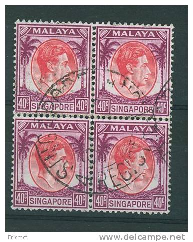 Singapore 1948 40c Fine Used Block Of 4 Perf 14------ - Singapore (...-1959)