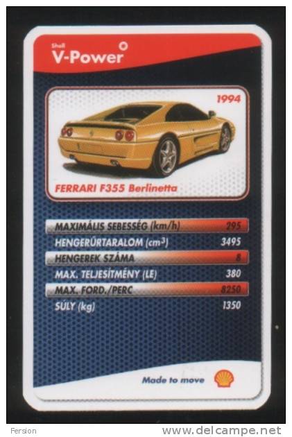 Shell Fuel V-Power Cards - Ferrari F355 Berlinetta Racecar Sports Car Automobile - 2007 - Moteurs
