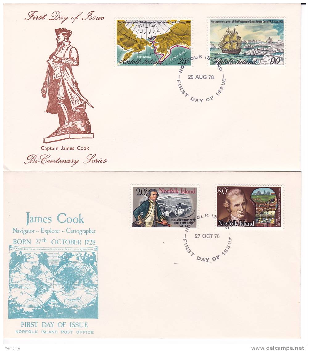 NORFOLK IS  1978  4 Sets Of Stamps Honoring James Cook  Bicentenary Complete Sets On FDC - Norfolk Island