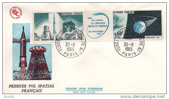 FRANCE 1465A FDC Premier Jour : Espace Fusée Diamant Satellite A1cosmos Space 05 - 1960-1969